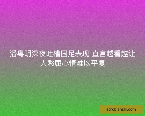 潘粤明深夜吐槽国足表现 直言越看越让人憋屈心情难以平复